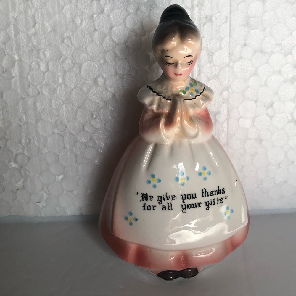 Vtg 1950s Enesco Praying Lady Salt Shaker We Give You Thanks For All Your Gifts